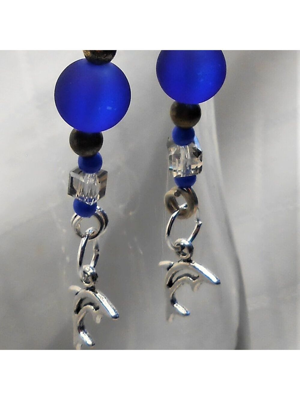 No 482 Handmade earrings with Tibetan silver dolphins charms
